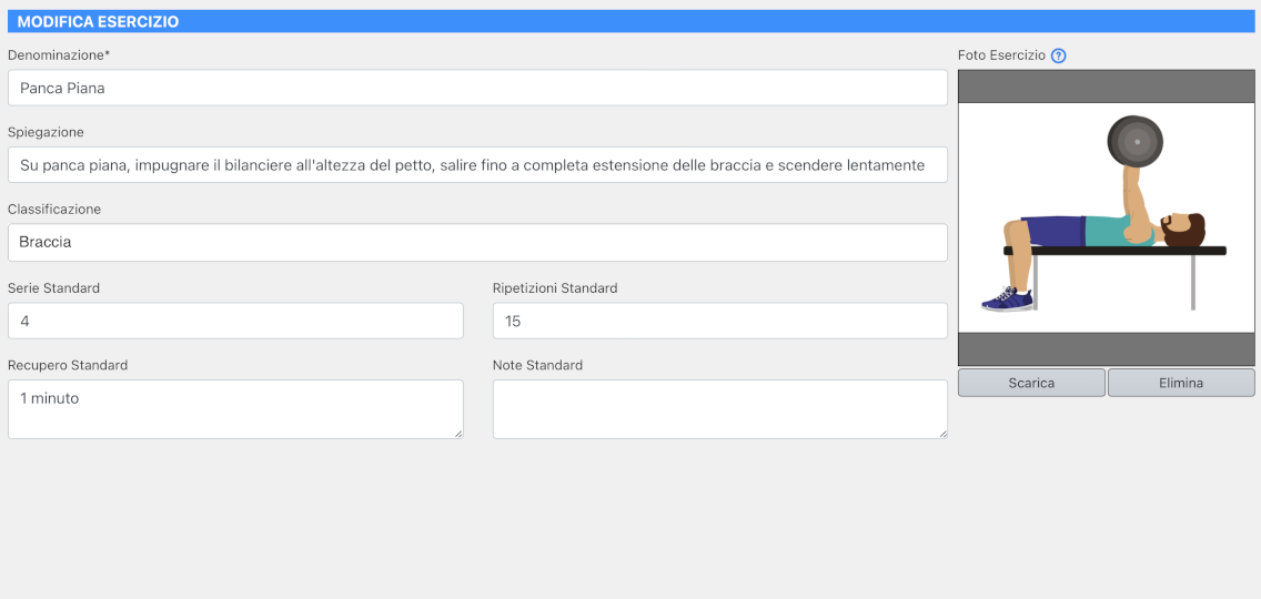 Inserisci gli esercizi